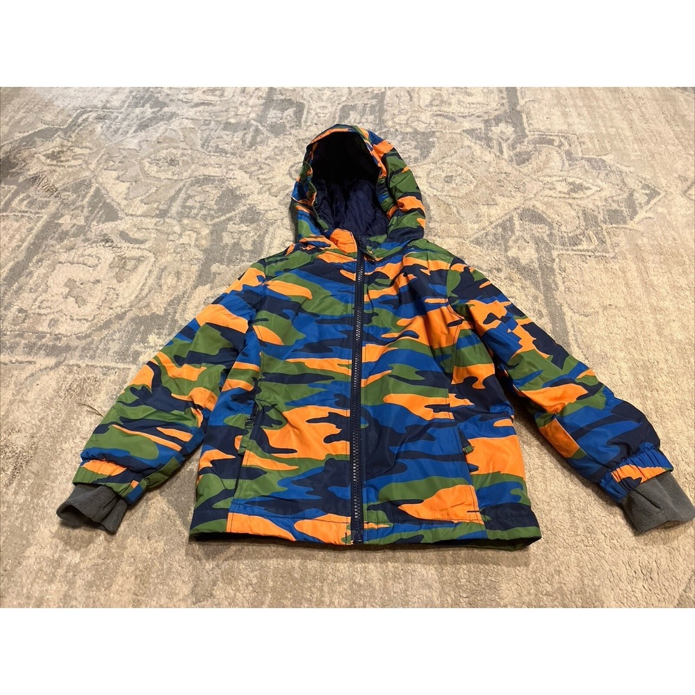 LANDS END Boys Insulated Jacket Hooded Sz XXS 2T‎ / 3T 2-3 Toddler Blue Camo